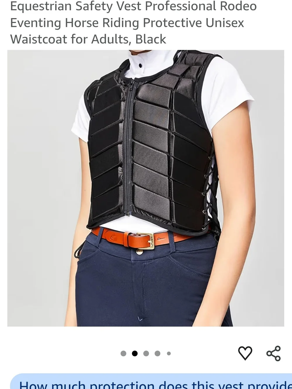 Men's Black Equestrian Safety Riding Vest - Protective Eventing Waistcoat (SMAL)